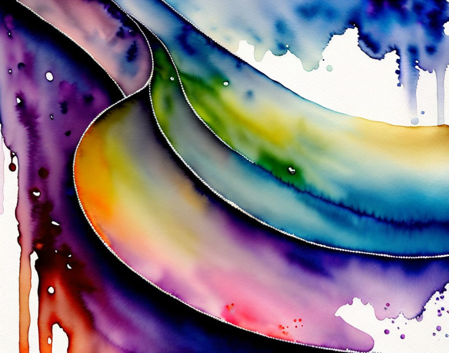 Colorful Watercolor Art with Swirling Patterns in Purple and Yellow Blend