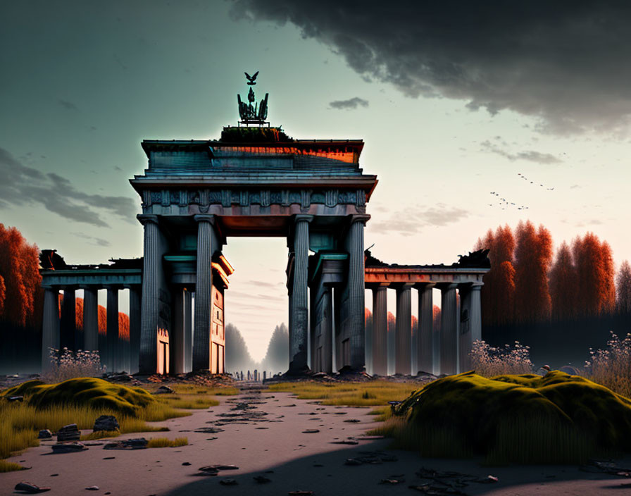 Post-Apocalyptic Brandenburg Gate Dusk Scene