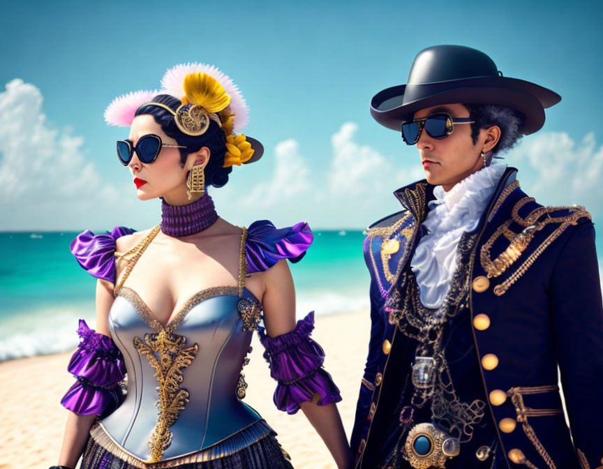 Elaborate Vintage-Inspired Costumes on Beach