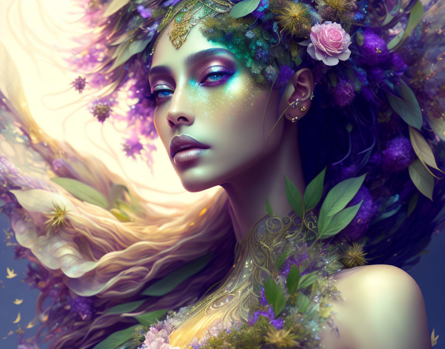 Floral and Fae-Like Female Figure with Ethereal Beauty