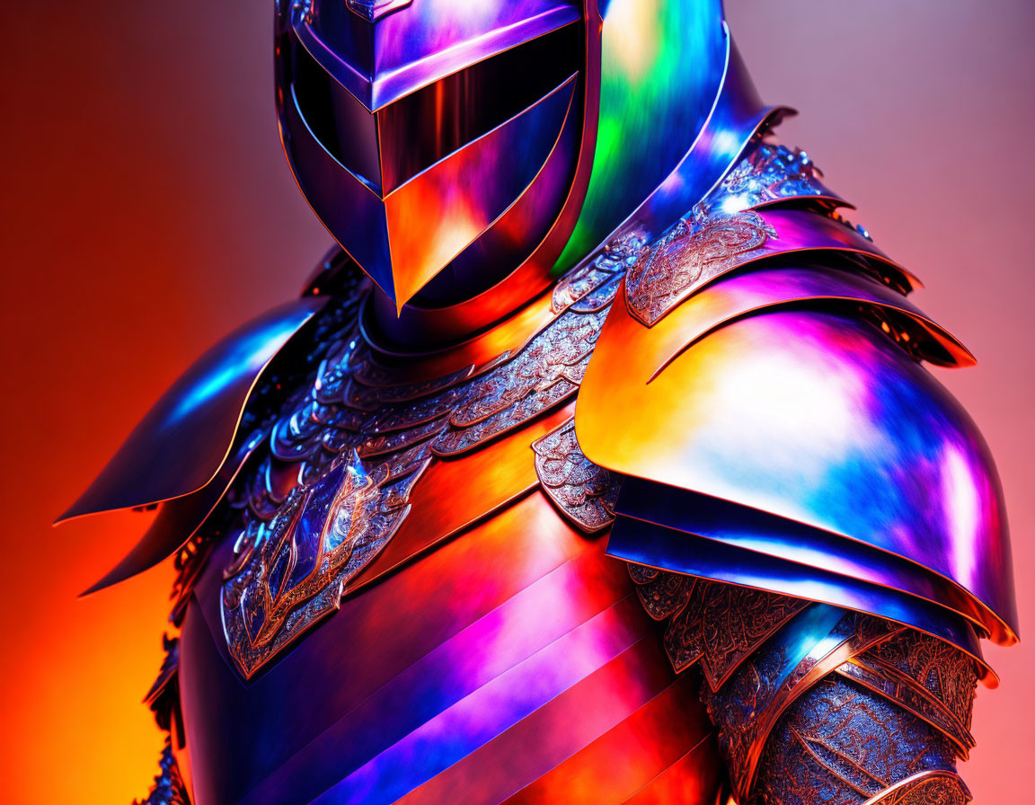 Colorful Medieval Knight's Armor Close-Up on Gradient Background