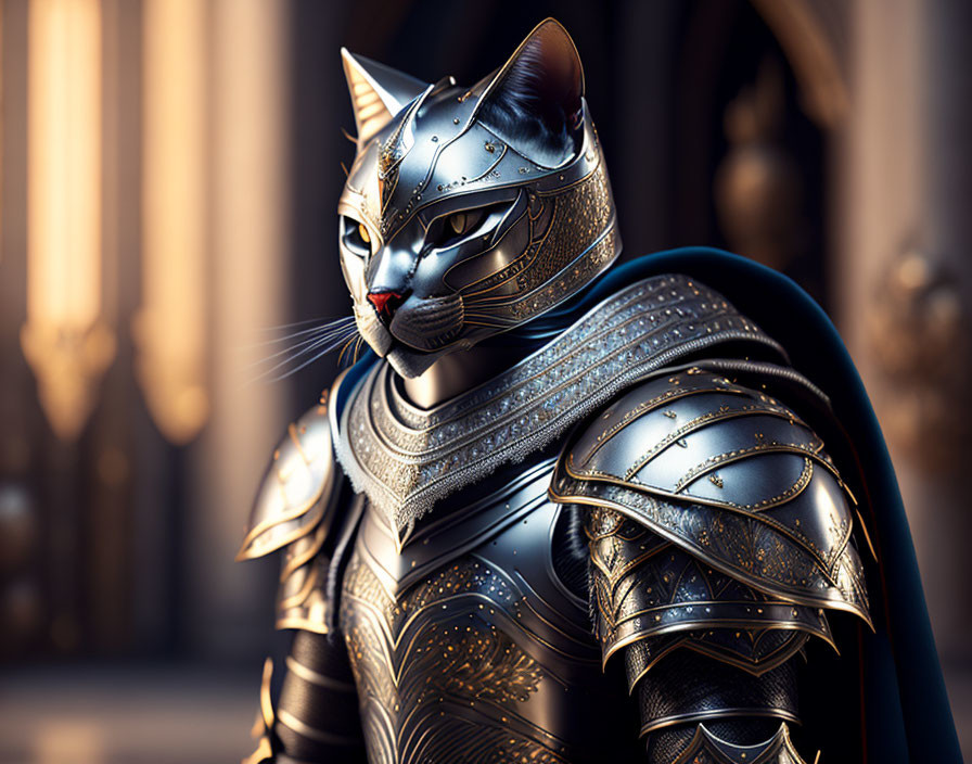 Anthropomorphic Cat in Medieval Armor 3D Rendering