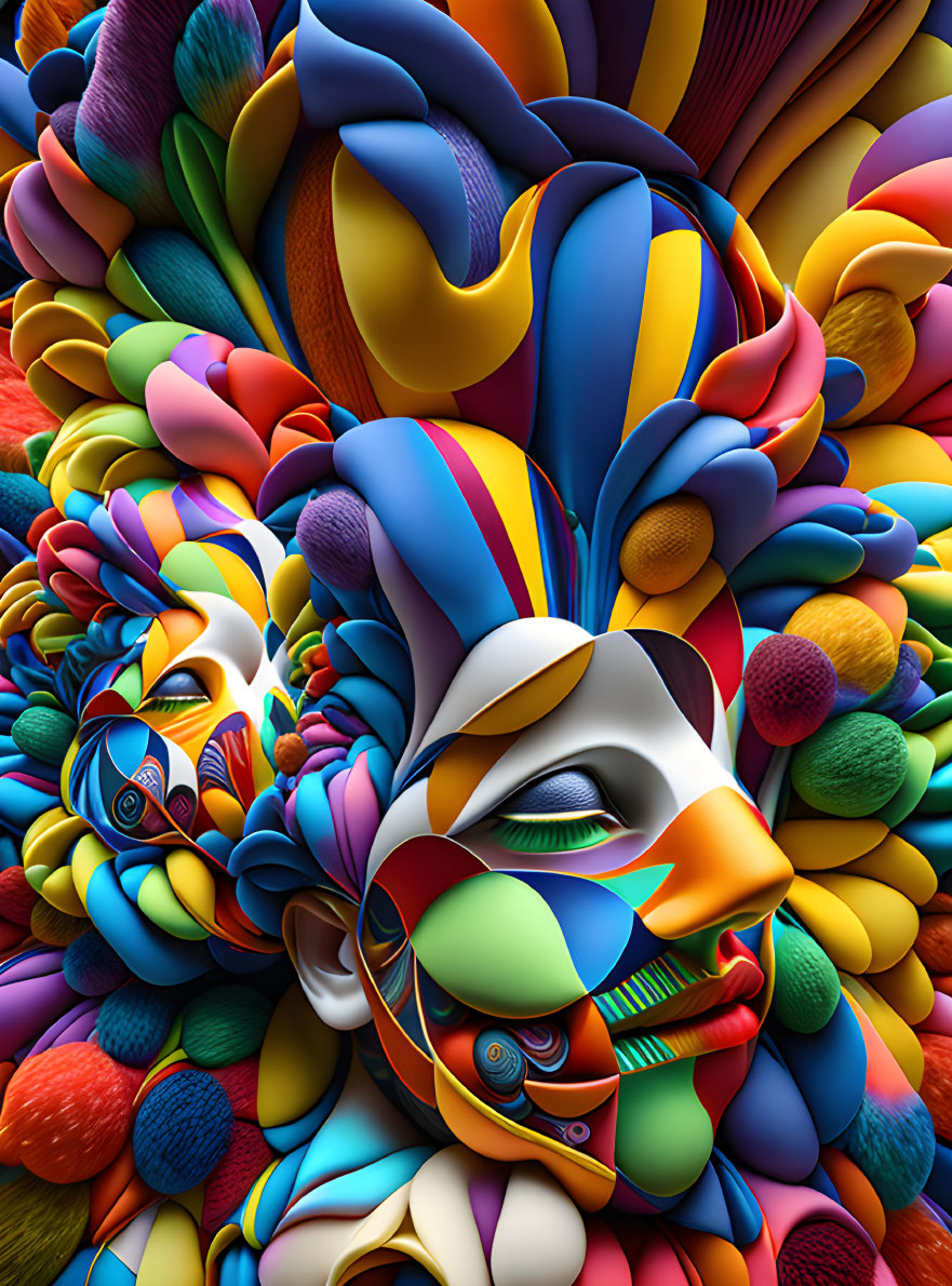 Abstract Multicolored Shapes Form Surreal Faces Composition