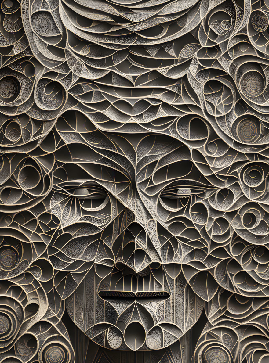 Detailed Abstract Human Face Paper Art with Swirling Patterns