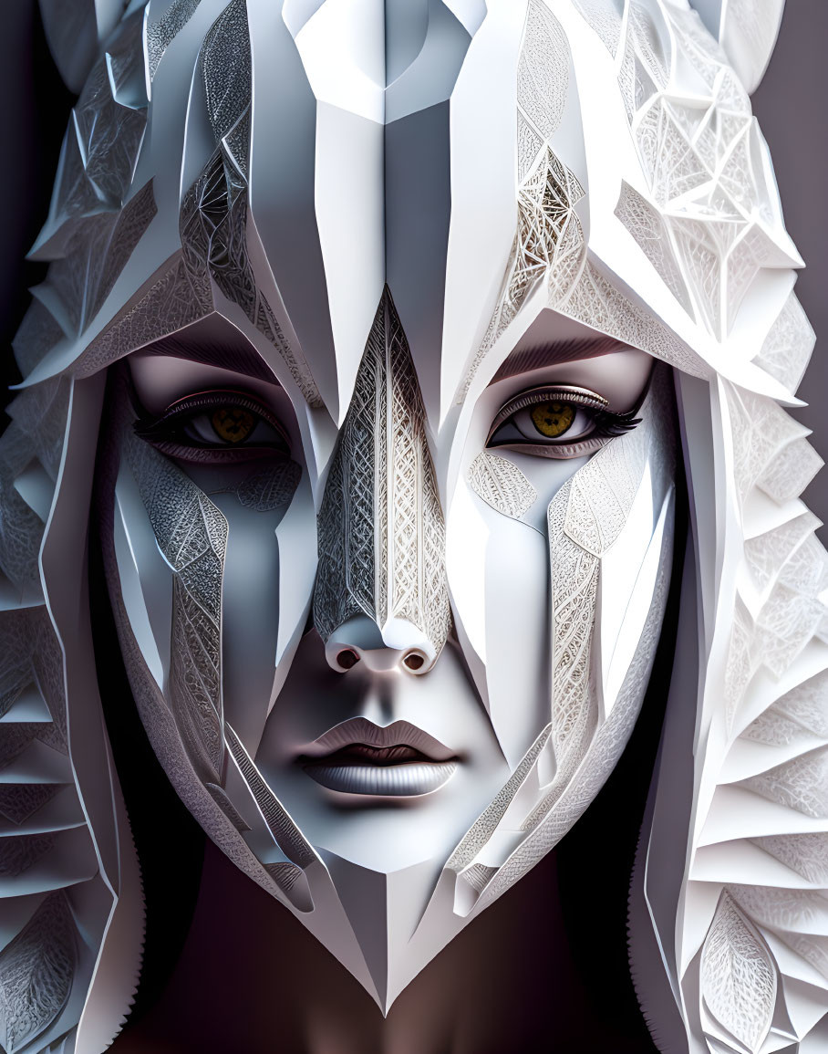 Symmetrical abstract portrait with sharp angles and captivating eyes