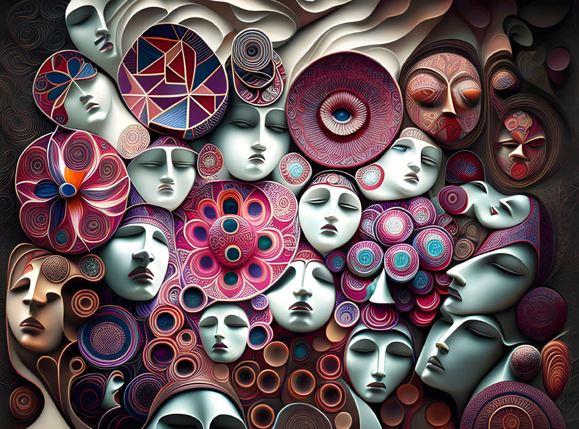 Multifaceted digital artwork with vibrant interconnected faces