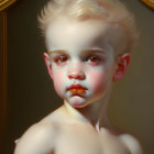 Young Child Portrait: Curly Blond Hair, Chubby Cheeks, Red Lips, Gold Frame