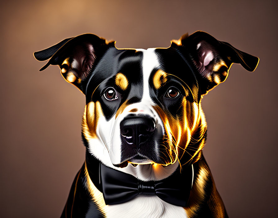 Monochromatic dog art with glowing amber outlines on brown backdrop