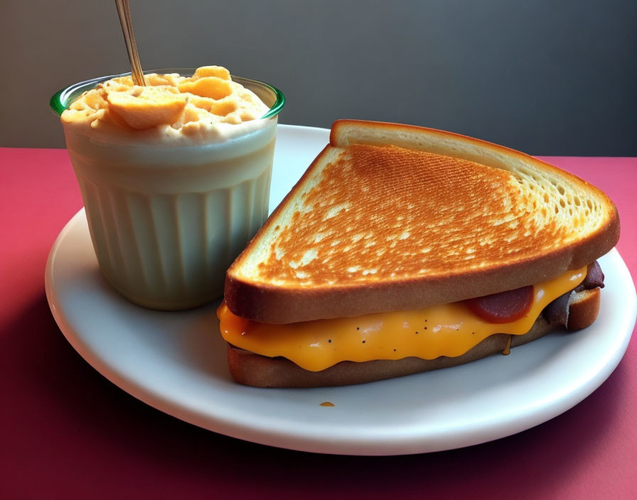 Cheese-filled Grilled Sandwich and Macaroni Plate