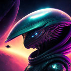 Detailed Astronaut Digital Artwork with Reflective Helmet & Cosmic Scene