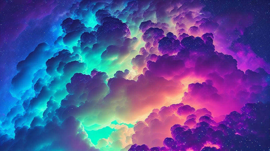 Colorful Cosmic Clouds in Purple, Blue, Green & Pink