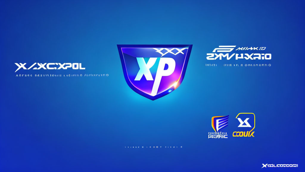 XP logo in different styles with Cyrillic text on blue background