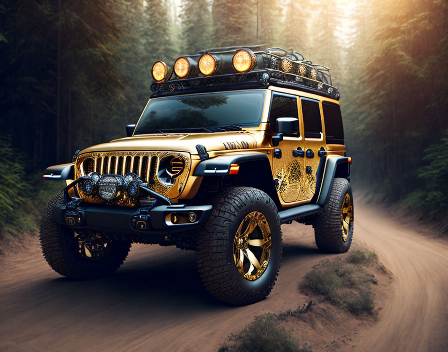 Luxury Golden SUV with Custom Detailing on Forest Road