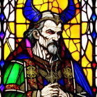 Colorful Stained Glass Style Illustration of a Bearded Man in Crown and Regal Attire