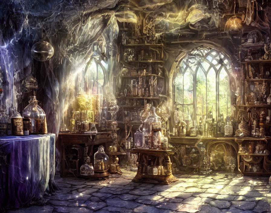 Detailed Alchemist's Lab with Mystical Decor