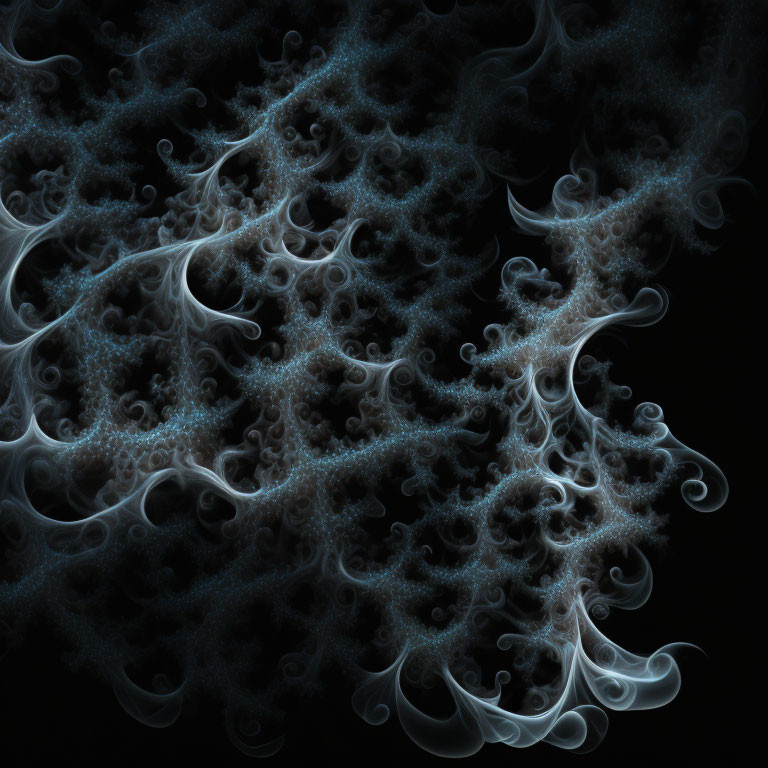 Abstract blue and white fractal pattern on black background