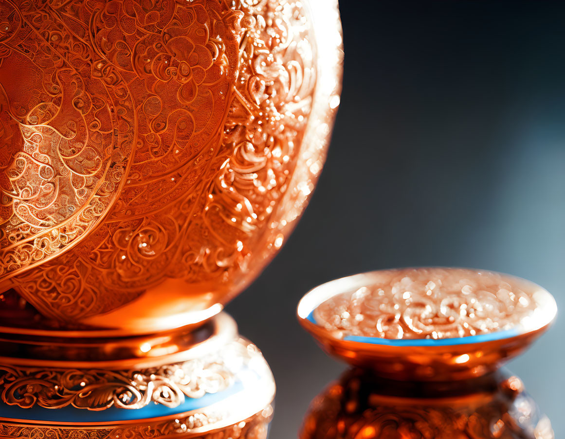 Detailed Close-Up of Ornate Golden Engraved Bowls