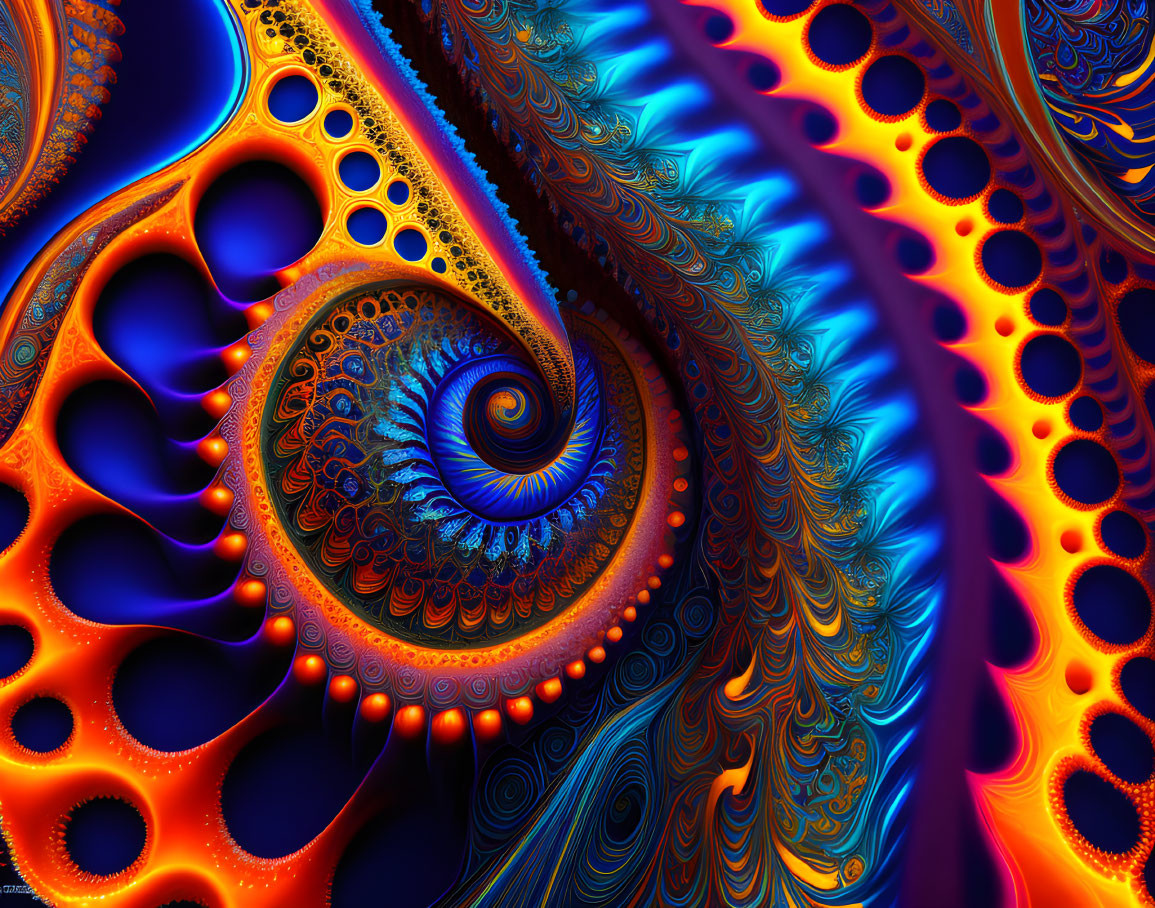 Abstract Fractal Art: Vibrant Blue and Orange Swirling Patterns