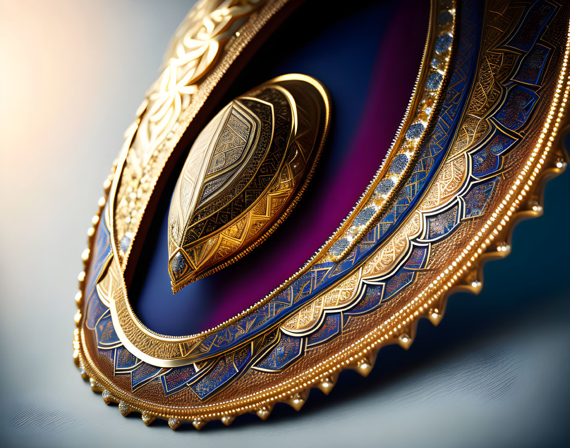 Circular Golden Frame with Blue and Purple Designs