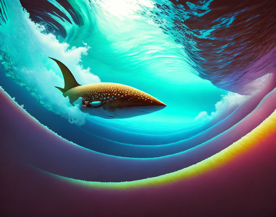 Colorful Digital Underwater Scene with Whimsical Whale and Ocean Currents