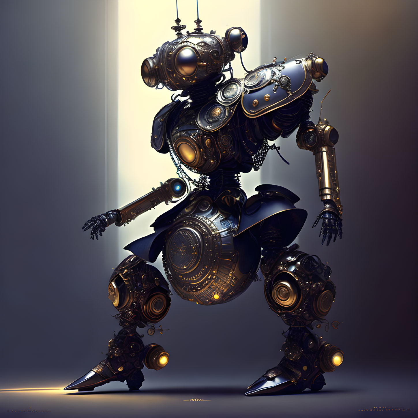 Detailed Steampunk Robot with Gears and Metallic Elements