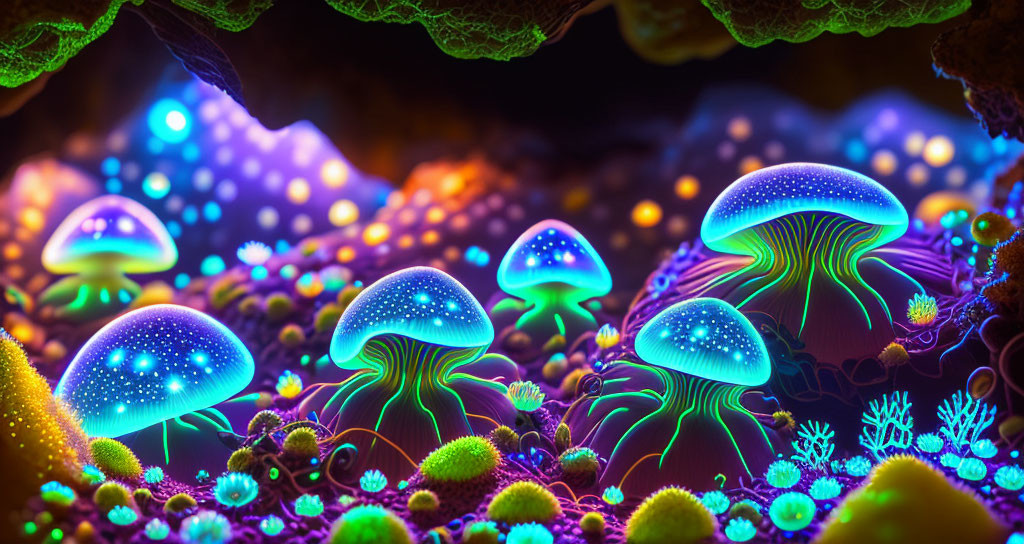 Colorful Digital Art: Luminescent Jellyfish & Otherworldly Coral