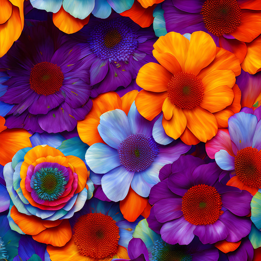 Multicolored Overlapping Petals in Vibrant Floral Pattern