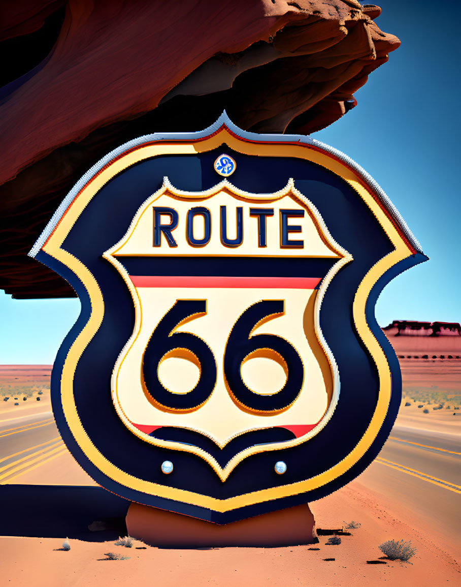 Vintage Route 66 Sign in Arid Desert Landscape