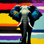 Colorful Winged Elephant Artwork with Bold Horizontal Stripes