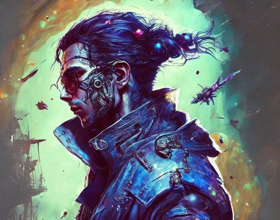 Cyberpunk Artwork: Person with Mechanical Eye in Sunglasses