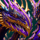 Detailed Blue and Gold Dragon Model with Large Wings and Horned Head on Blurred Background