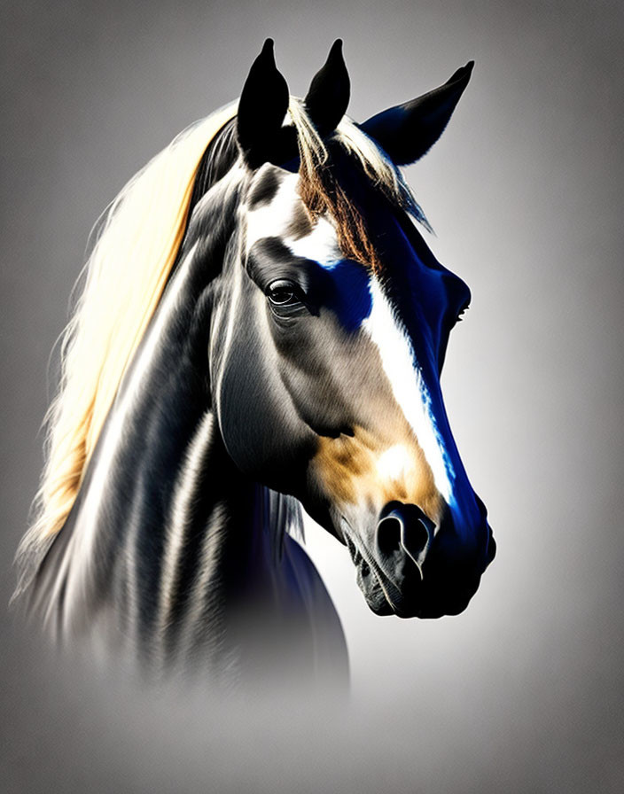 Majestic horse portrait on gray gradient background