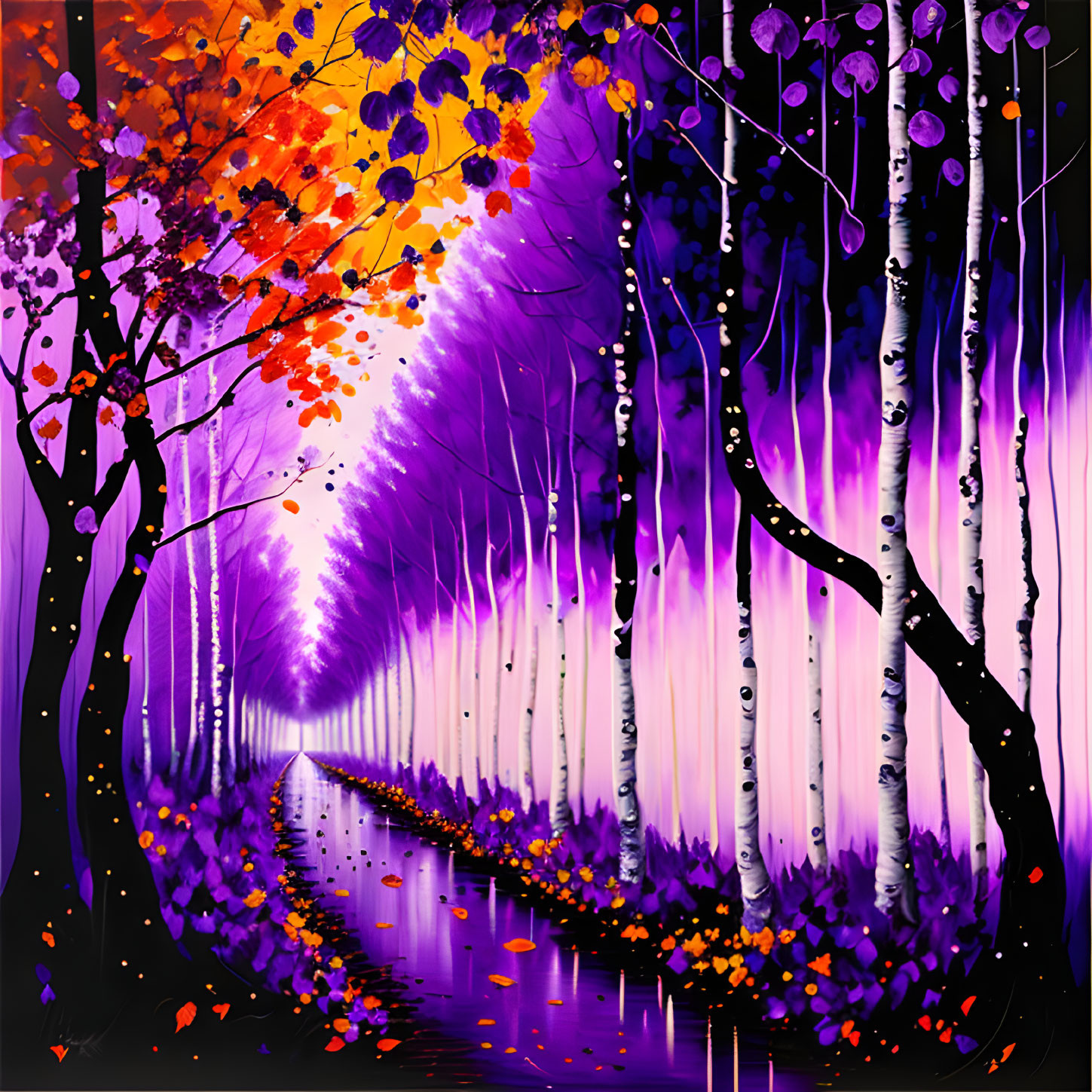 Colorful Autumn Forest Path Digital Painting