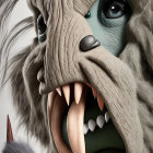 Green-skinned puppet creature with blue eyes and shaggy mane, sticking out tongue, beside smaller