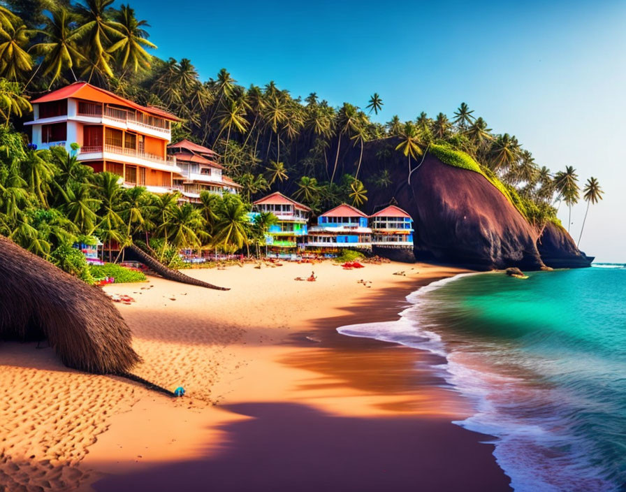 Sunny Tropical Beach Scene with Palm Trees and Ocean View