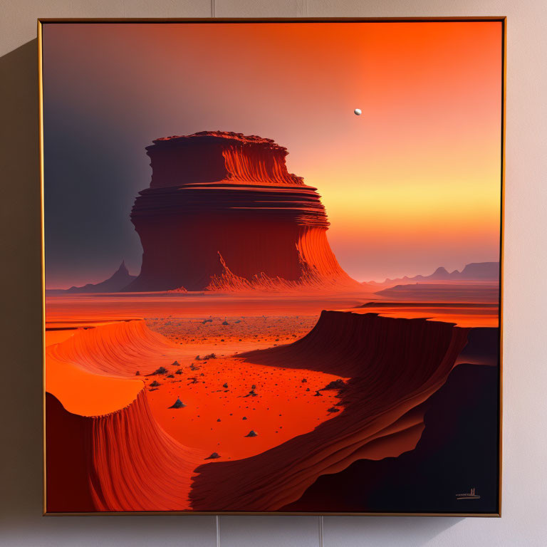 Stylized desert landscape digital artwork in orange hues