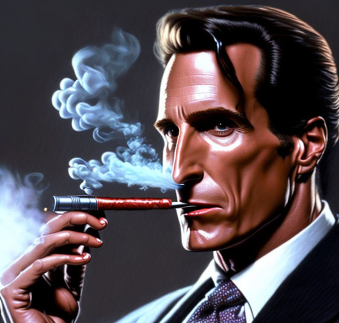 Man in Sharp Suit Smoking Cigarette Illustration