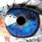 Colorful Eye Illustration with Cosmic Galaxy Pattern