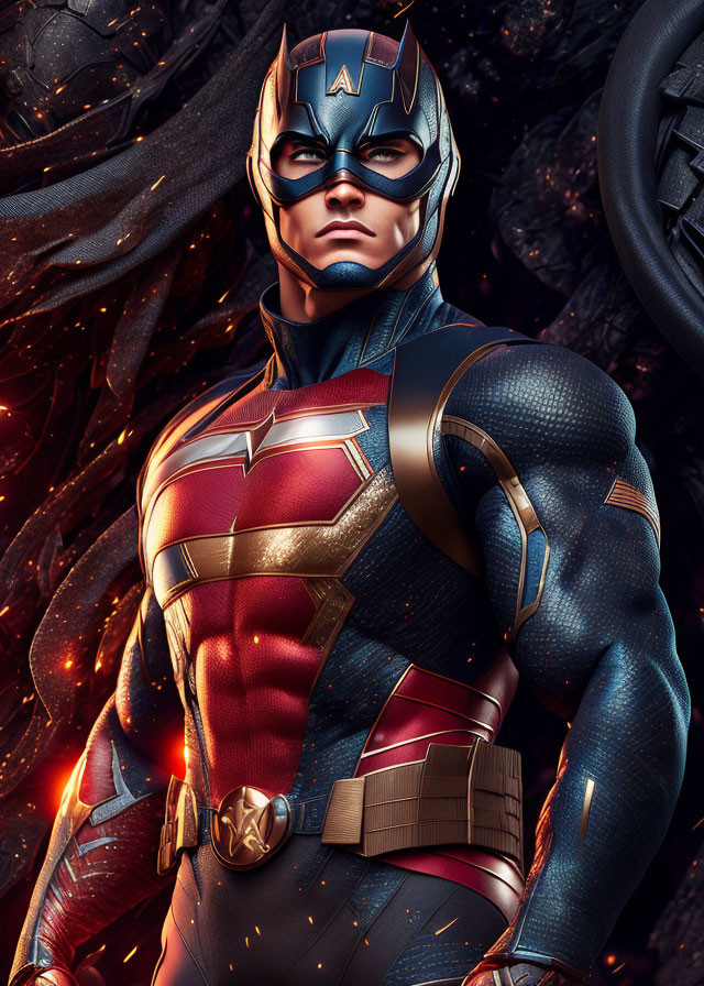 Detailed Male Superhero Artwork with Star Emblem & Shield