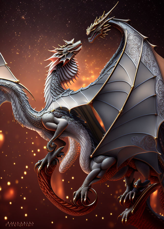 Detailed Dragon Digital Artwork with Intricate Scales and Large Wings