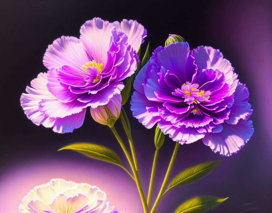 Colorful Purple and Pink Peony Flowers on Dark Background