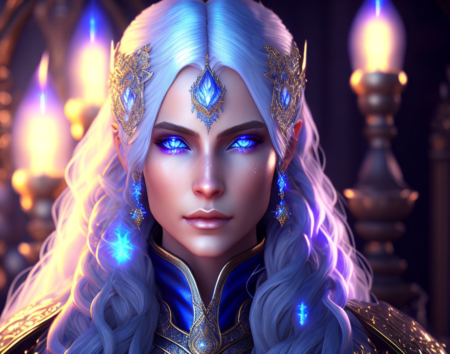 Fantasy Elf Digital Artwork with Luminous Blue Eyes