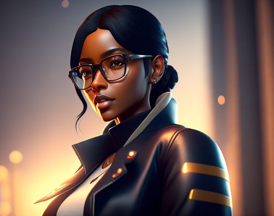 Stylish 3D Rendered Portrait of African-American Woman with Glasses