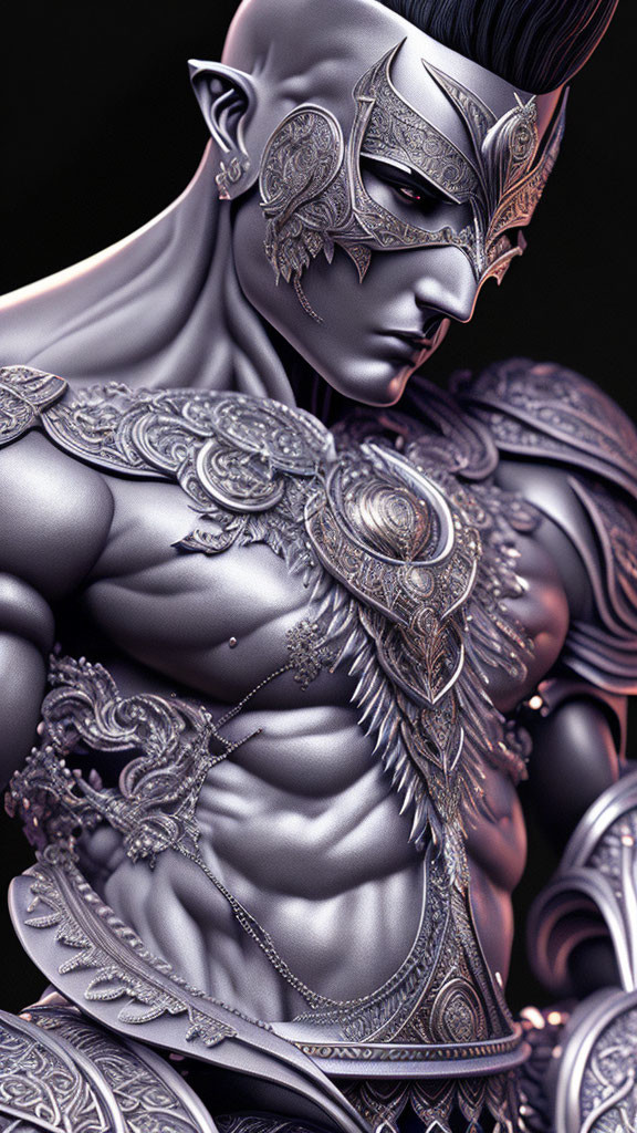 Intricate Silver Armor and Mask on Fantasy Character