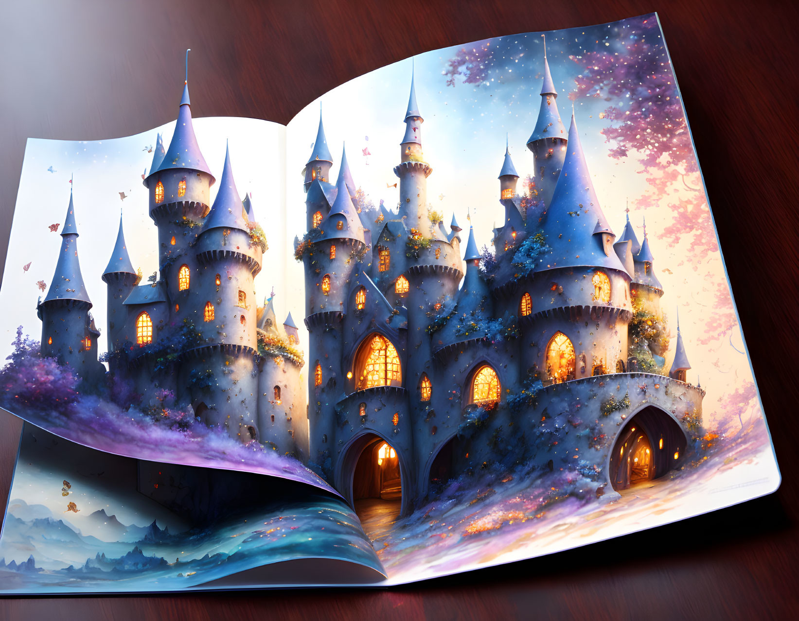 Fantasy castle illustration in open book