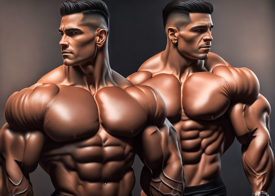 Muscular Men Digital Artwork: Side and Front Pose