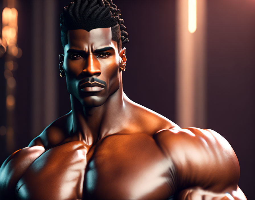 Muscular man 3D illustration with distinctive features