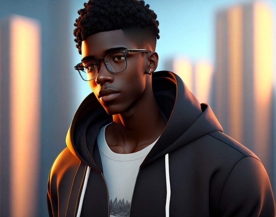 Young man with glasses and high-top fade in digital portrait.