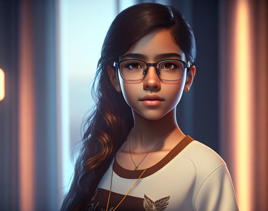 Young girl with glasses and braid in 3D-rendered image