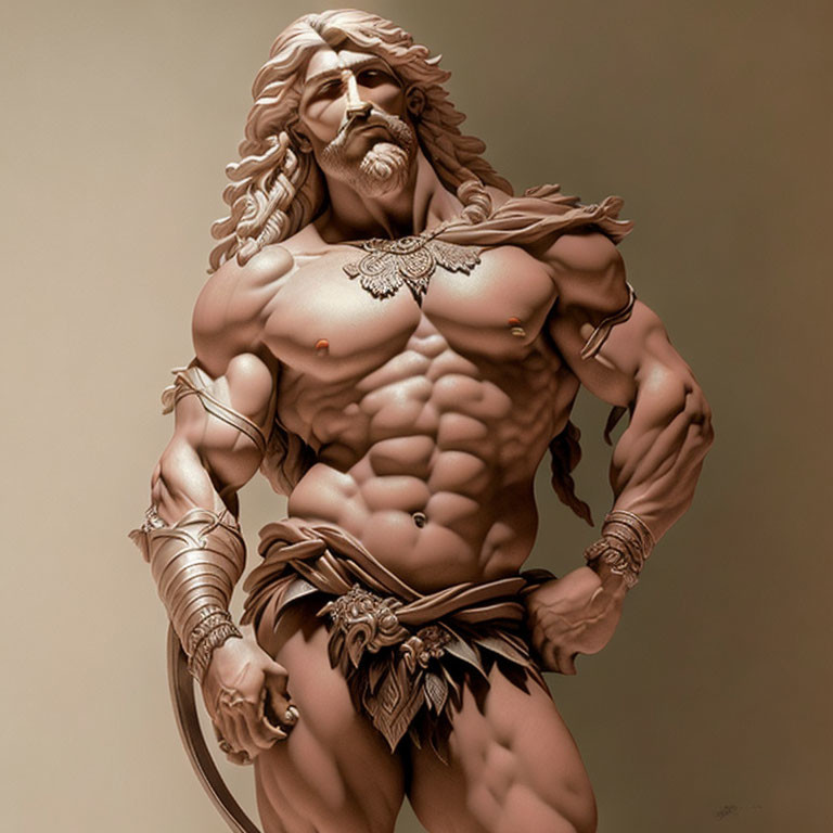 Muscular male figure in arm guards and loincloth artwork